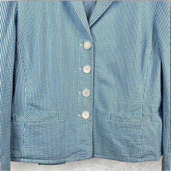 RARE!!!! TALBOTS Seersucker Blazer Pin Stripe in White and Turquoise Size 14 - Picture 3 of 9